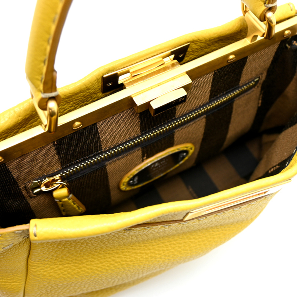 Fendi Peekaboo Medium Selleria Women's Handbag 8BN226 Leather Yellow - Picture 6 of 10